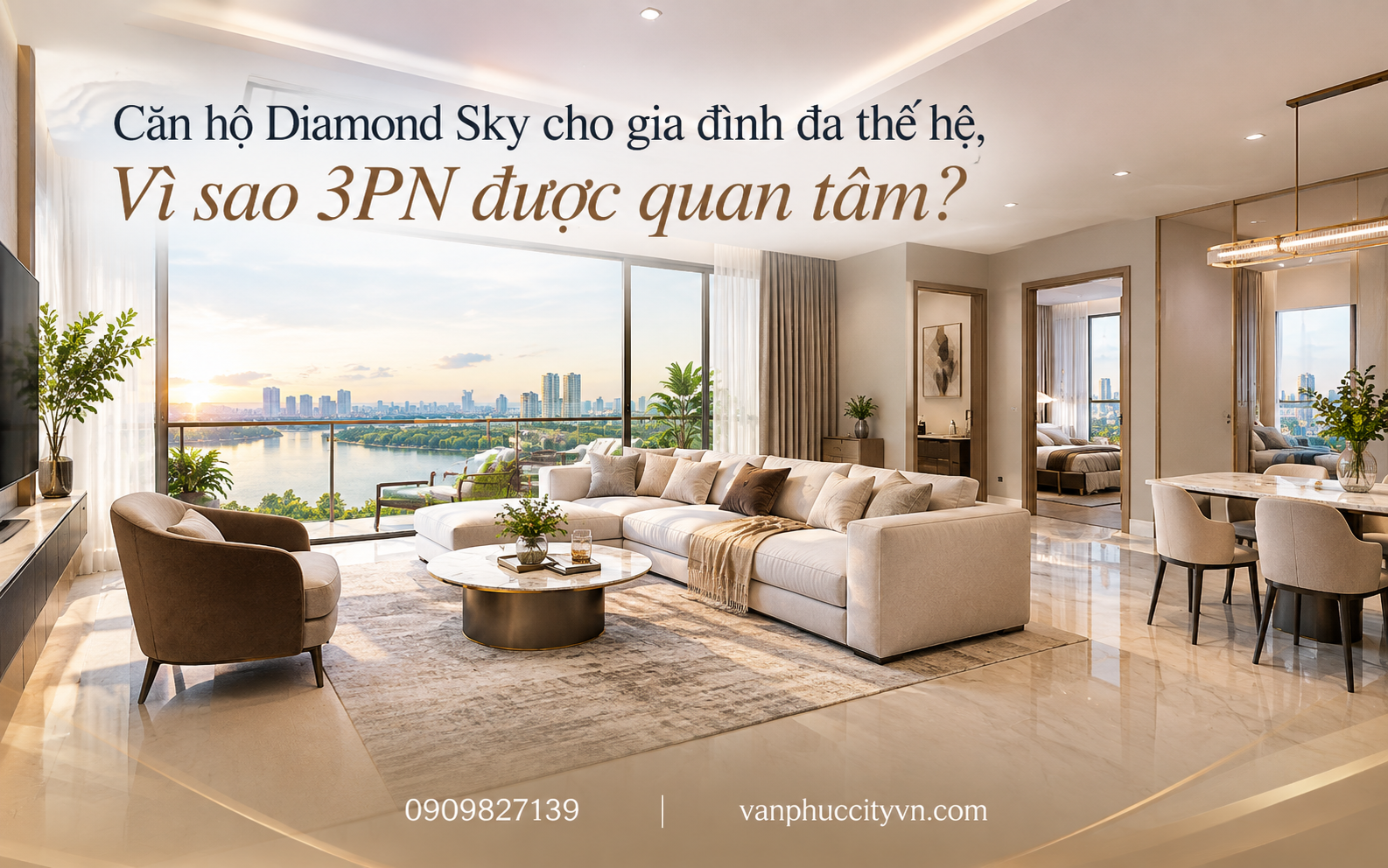 Không gian 3 phòng ngủ rộng rãi, linh hoạt cho nhu cầu sống của gia đình nhiều thế hệ
